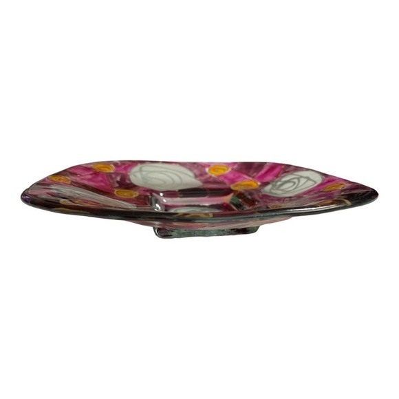 Hand painted Glass Art. Small trinket tray with colors of pink, orange swirls - Picture 2 of 12